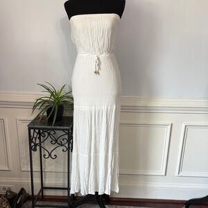 Socialite Strapless Solid White Flowing Grecian Maxi Dress XS